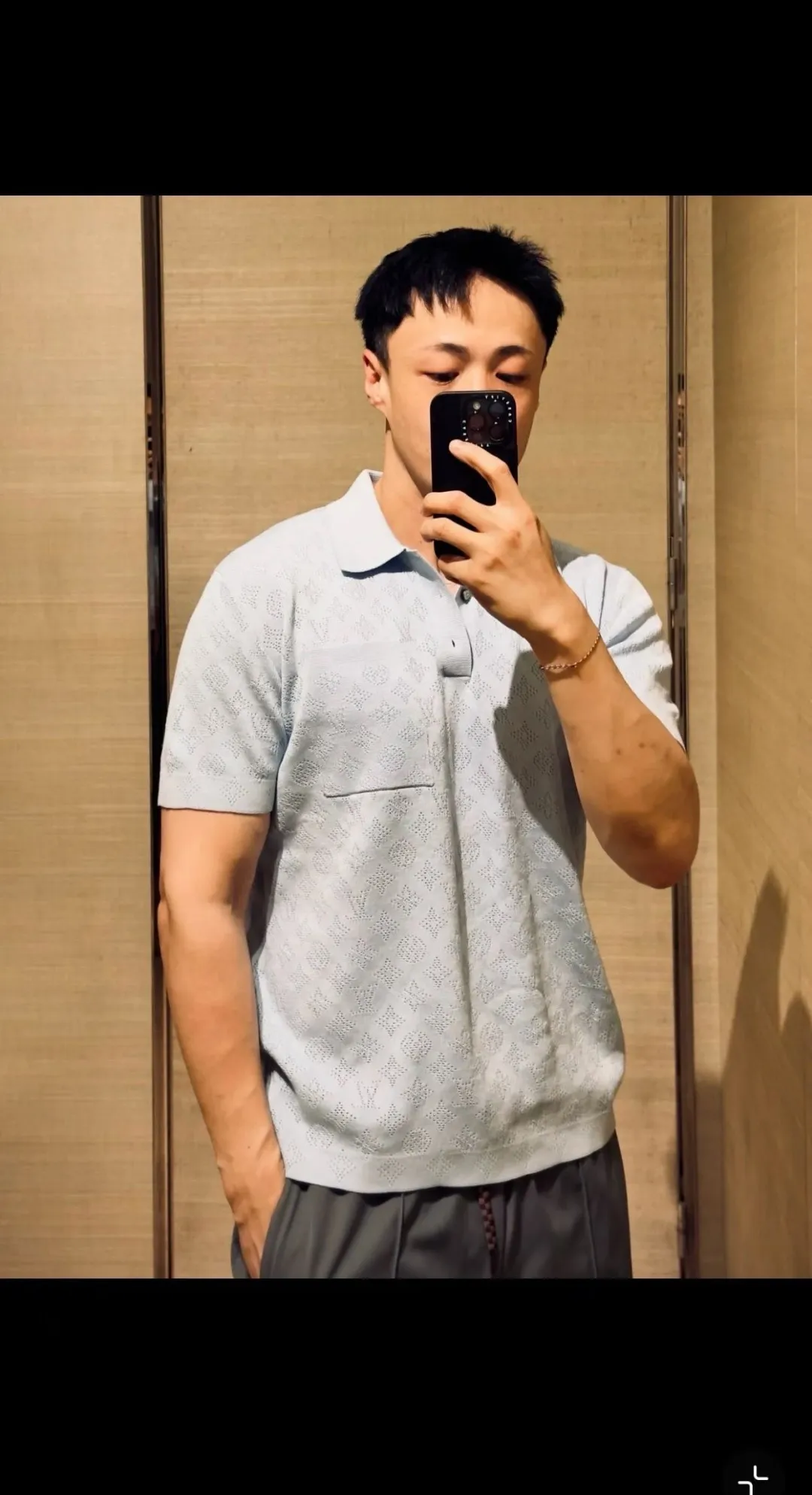 Louis Vuitton/Louis Vuitton 26ss hollow presbyopic knitted Polo short sleeves